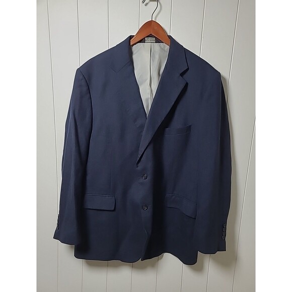 JoS A. Linen Wool Blazer Jacket Sport Coat Blue Mens Size 46R Business Career
